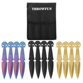 THROWFUN 6/12 Pack 9Cr17 stainless steel- 7.48''(length) 0.09''(thick) , throwing knives set  Full-Tang Throwing Set, with Nylon Sheath for Competition and Recreation Multicolor Darts-FB-YF027